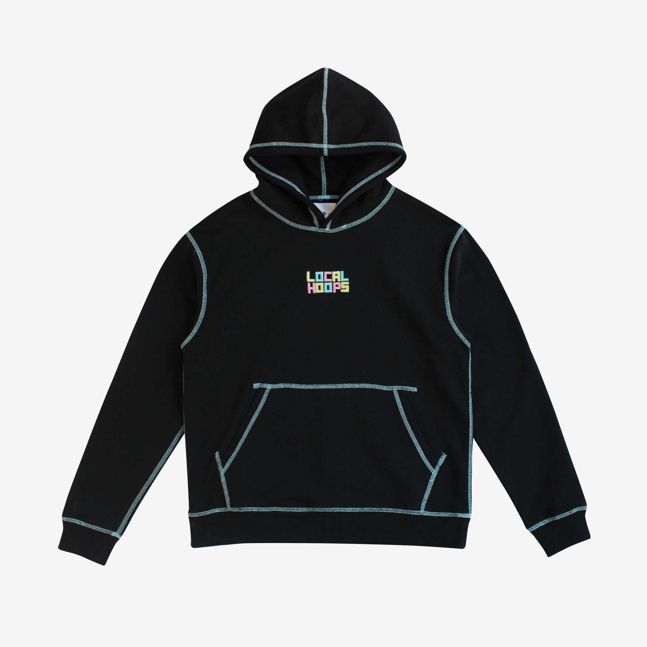 Black hoodie with white stitching outlet